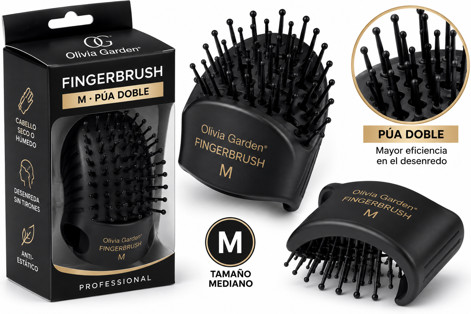 Fingerbrush Olivia Garden Negro M Púa Doble
