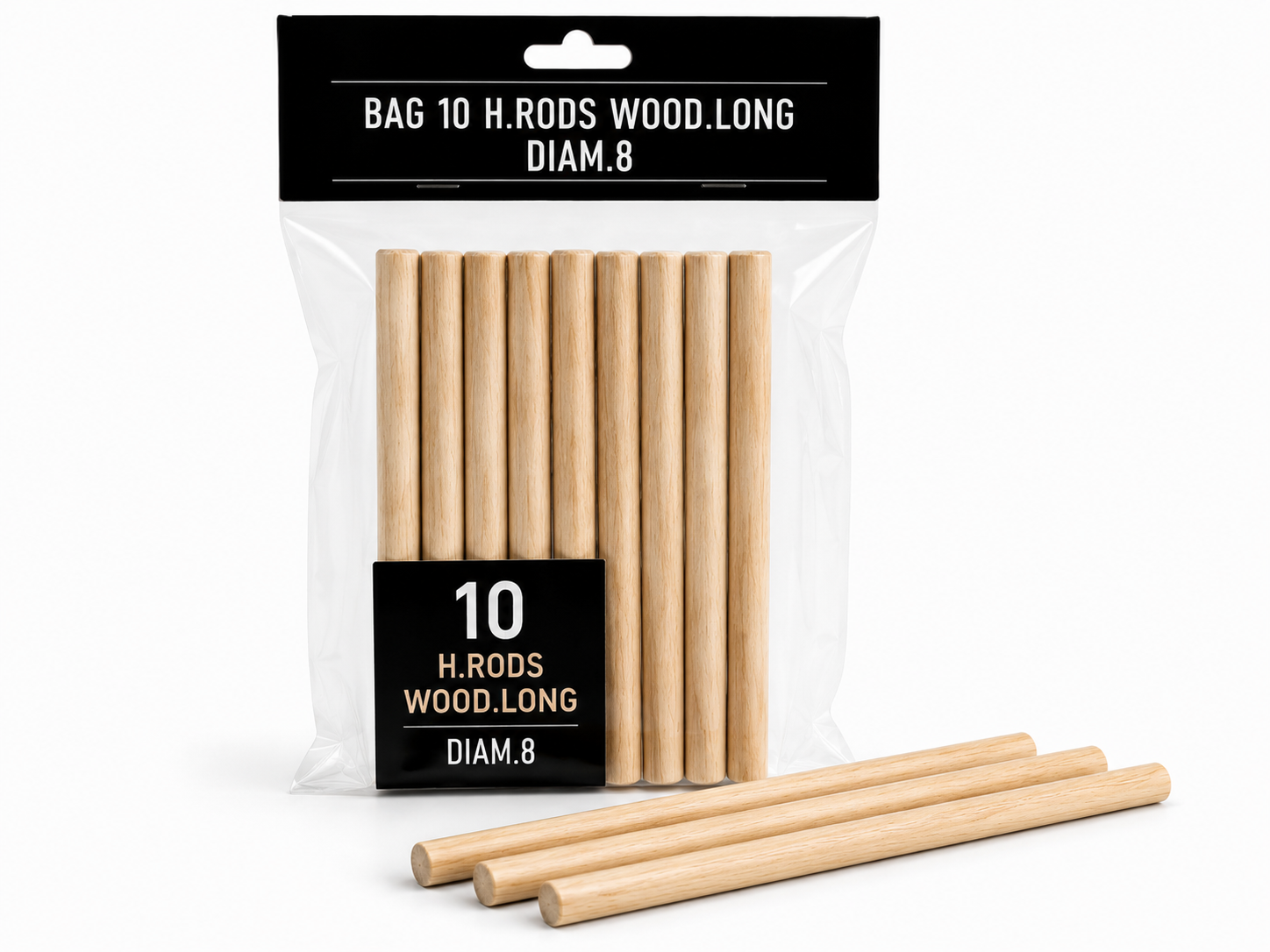 BAG 10 H.RODS WOOD.LONG DIAM  12 hair curlers