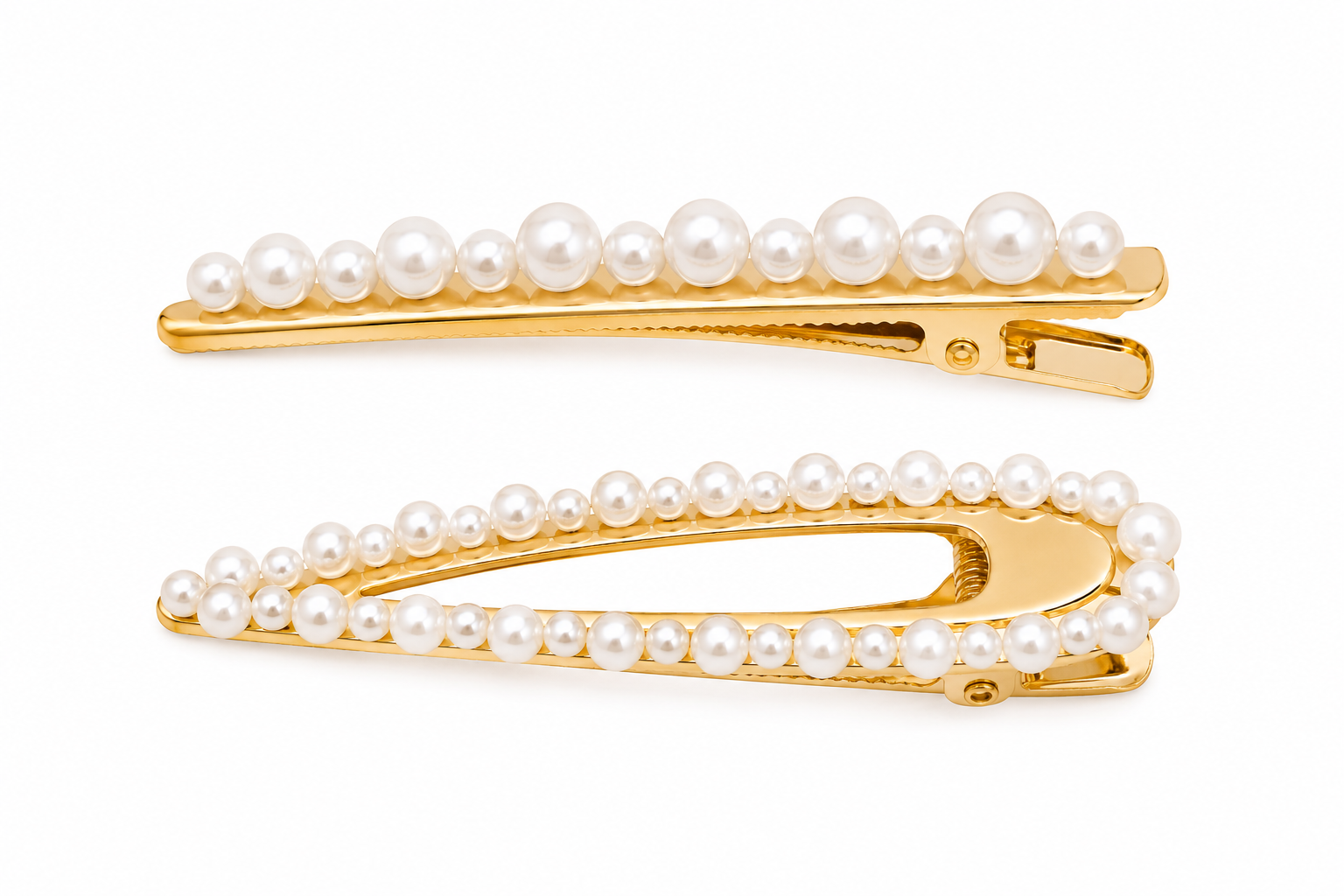 GOLDEN METAL HAIR CLIP WITH PEARLS 2 UTS.