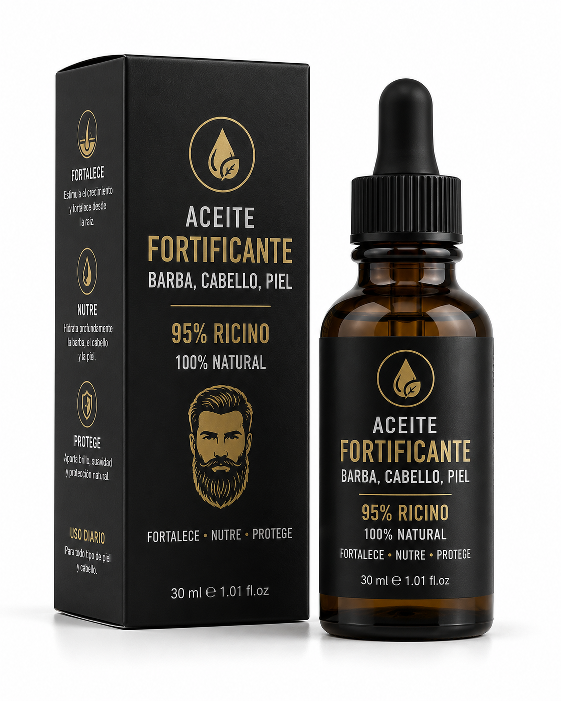 Aceite Fortificante Barba, Cabello, Piel (95% Rici