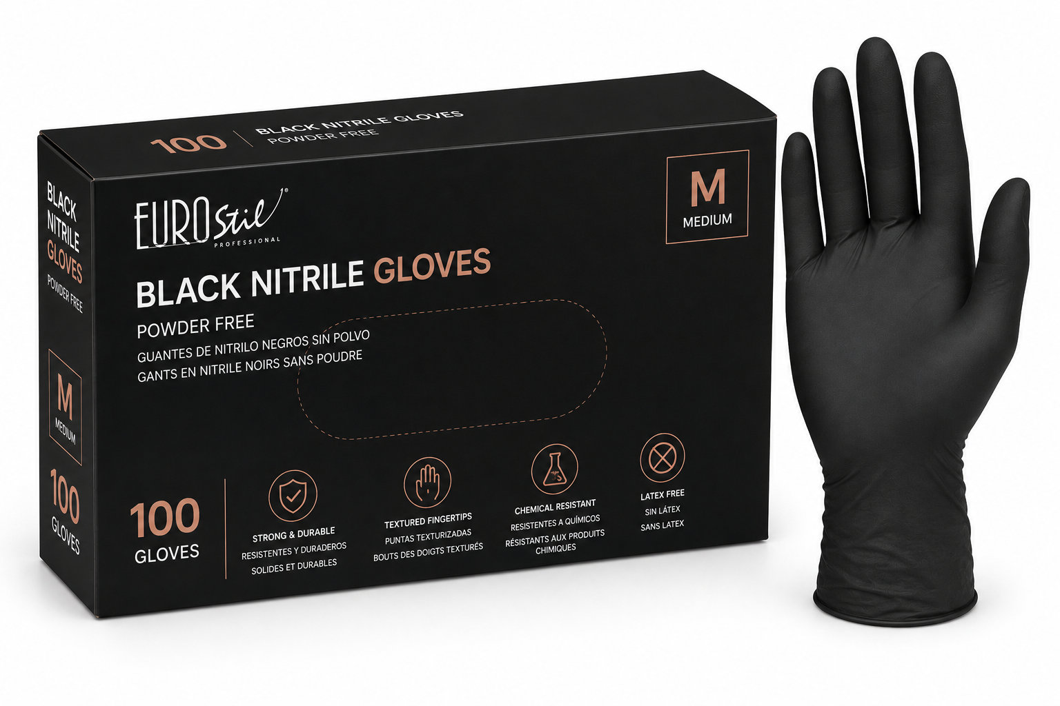 Box 100 Black Nitrile Gloves- Meduim