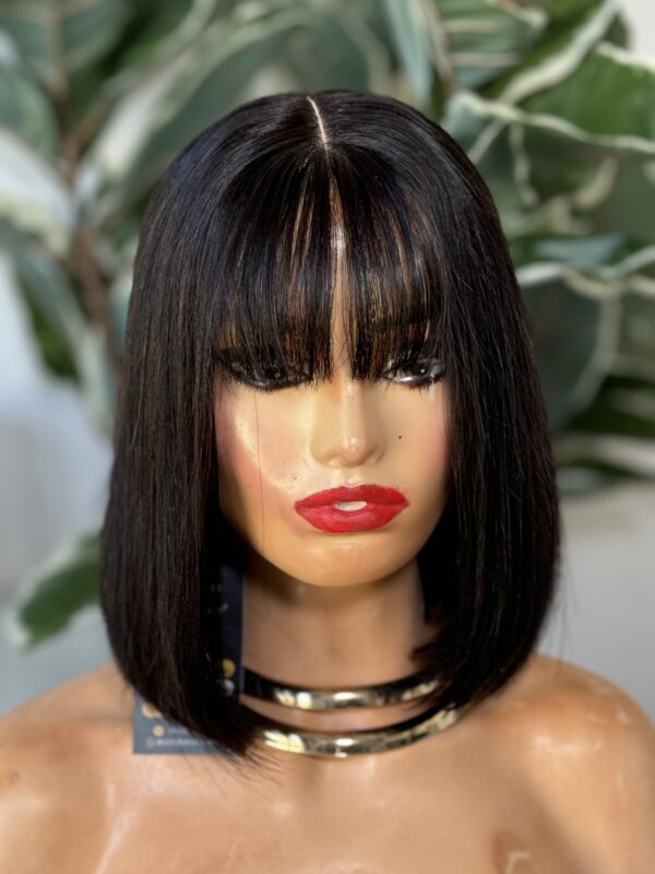 Bone straight bob wig with bangs, 250g,2*6 lace closure